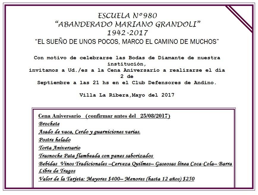La escuela 980 de Villa La Ribera celebrará las Bodas de Diamante