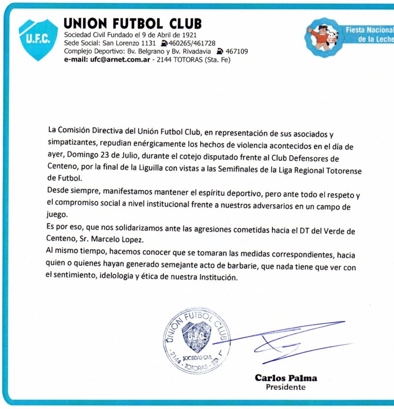 Unión expresó públicamente su repudio ante los hechos de violencia