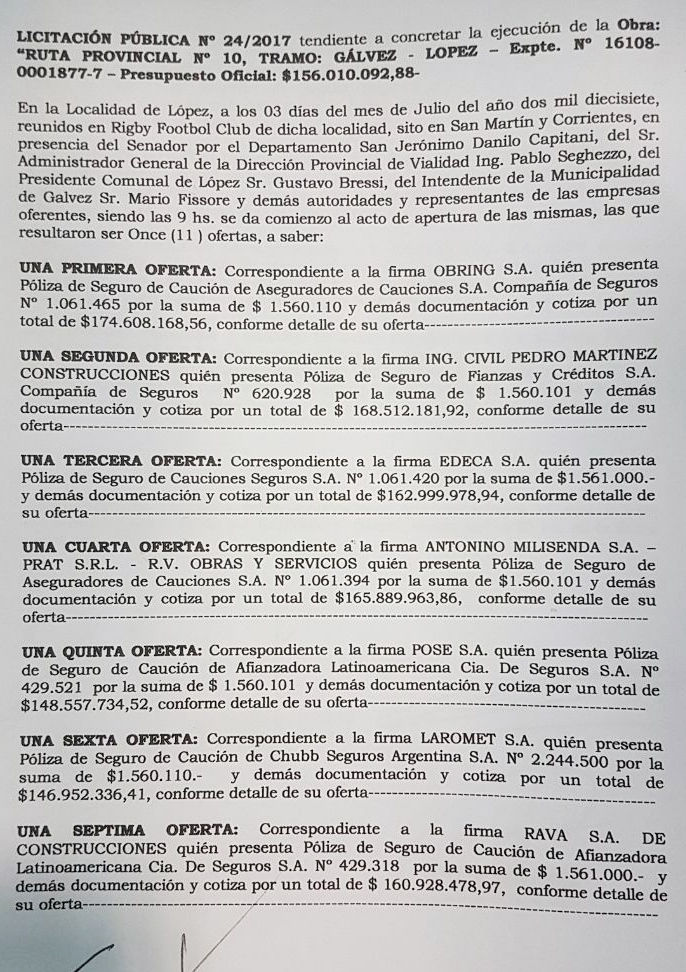 Once ofertas presentadas para concretar la obra de un nuevo tramo de la Ruta 10