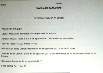 Triple llamado a licitación desde la Comuna de Barrancas