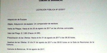 Triple llamado a licitación desde la Comuna de Barrancas