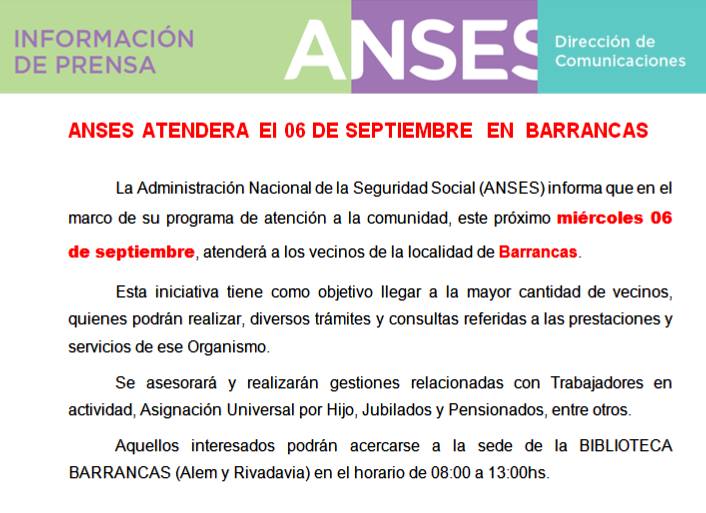 Anses tiene nueva fecha para volver a Barrancas