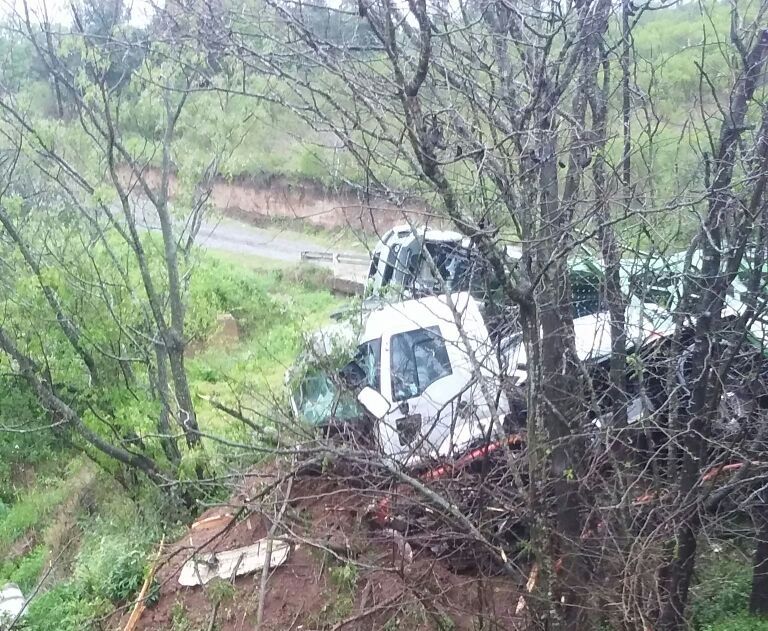 Un camión que transportaba autos cayó de un puente de la autopista