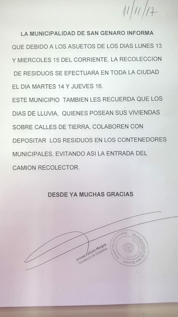 San Genaro: cambio de día en la recolección de residuos
