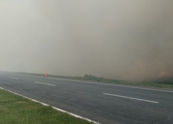 Quema de pastizales y peligro por el humo que ingresa a la autopista