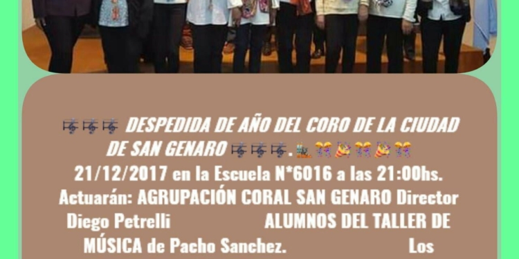 San Genaro: el coro de la ciudad realizará la despedida de año