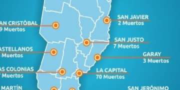 Mapa de accidentes fatales en Santa Fe por departamento
