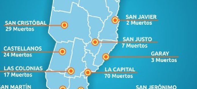 Mapa de accidentes fatales en Santa Fe por departamento