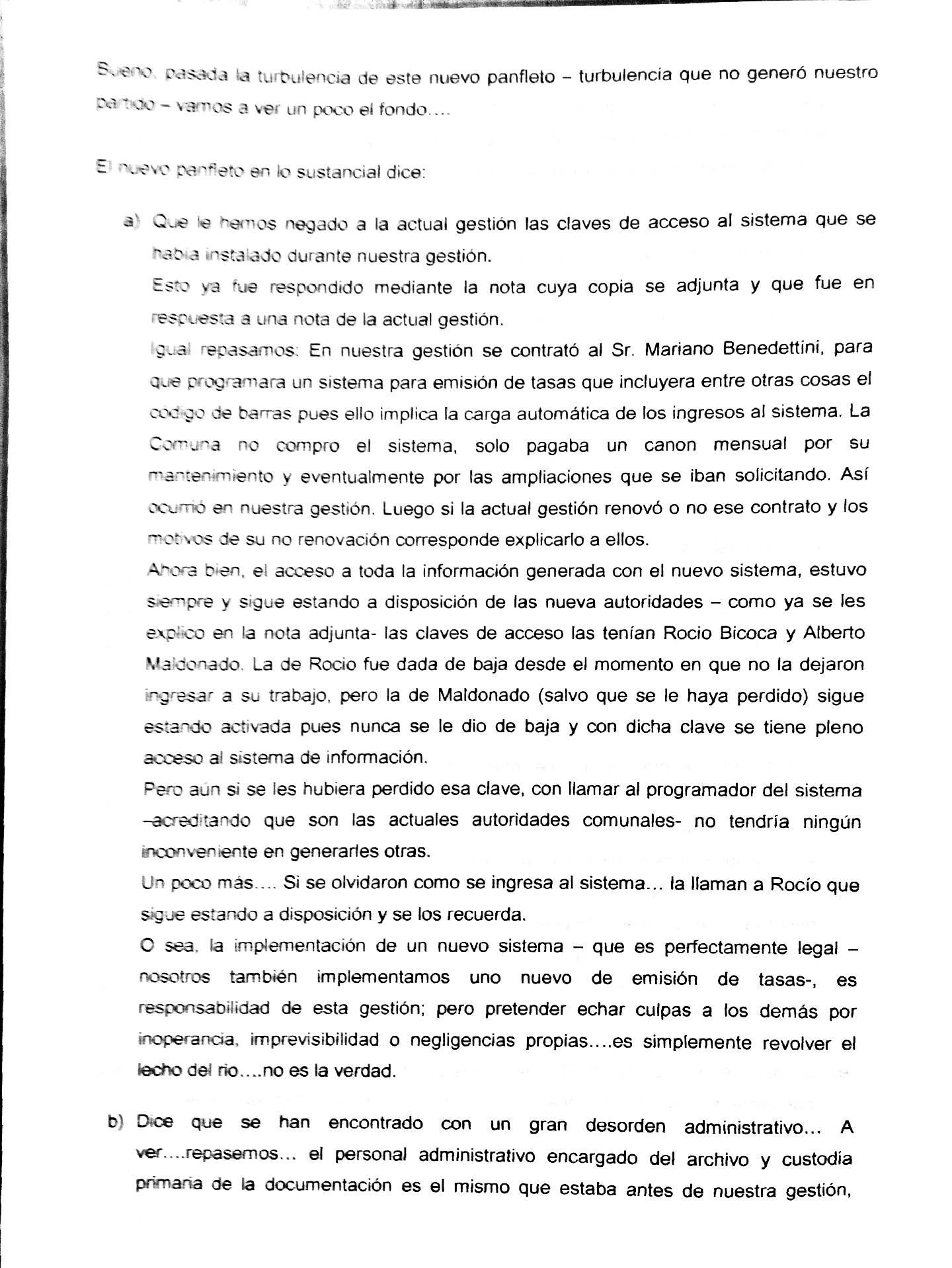 Clarke: circulan panfletos contra la anterior gestión y Cattaneo se defendió