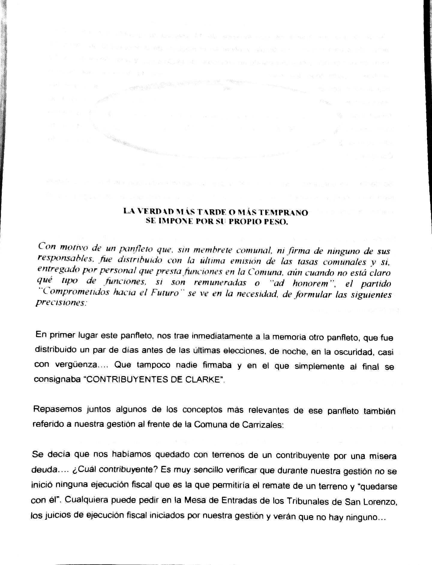 Clarke: circulan panfletos contra la anterior gestión y Cattaneo se defendió