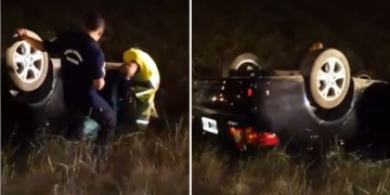 Una familia volcó pero todos se salvaron por los cinturones de seguridad