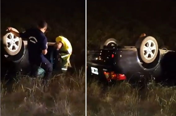 Una familia volcó pero todos se salvaron por los cinturones de seguridad