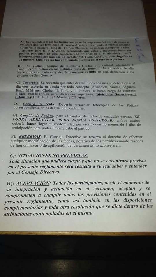 Totorense: quedó estipulado el reglamento 2018