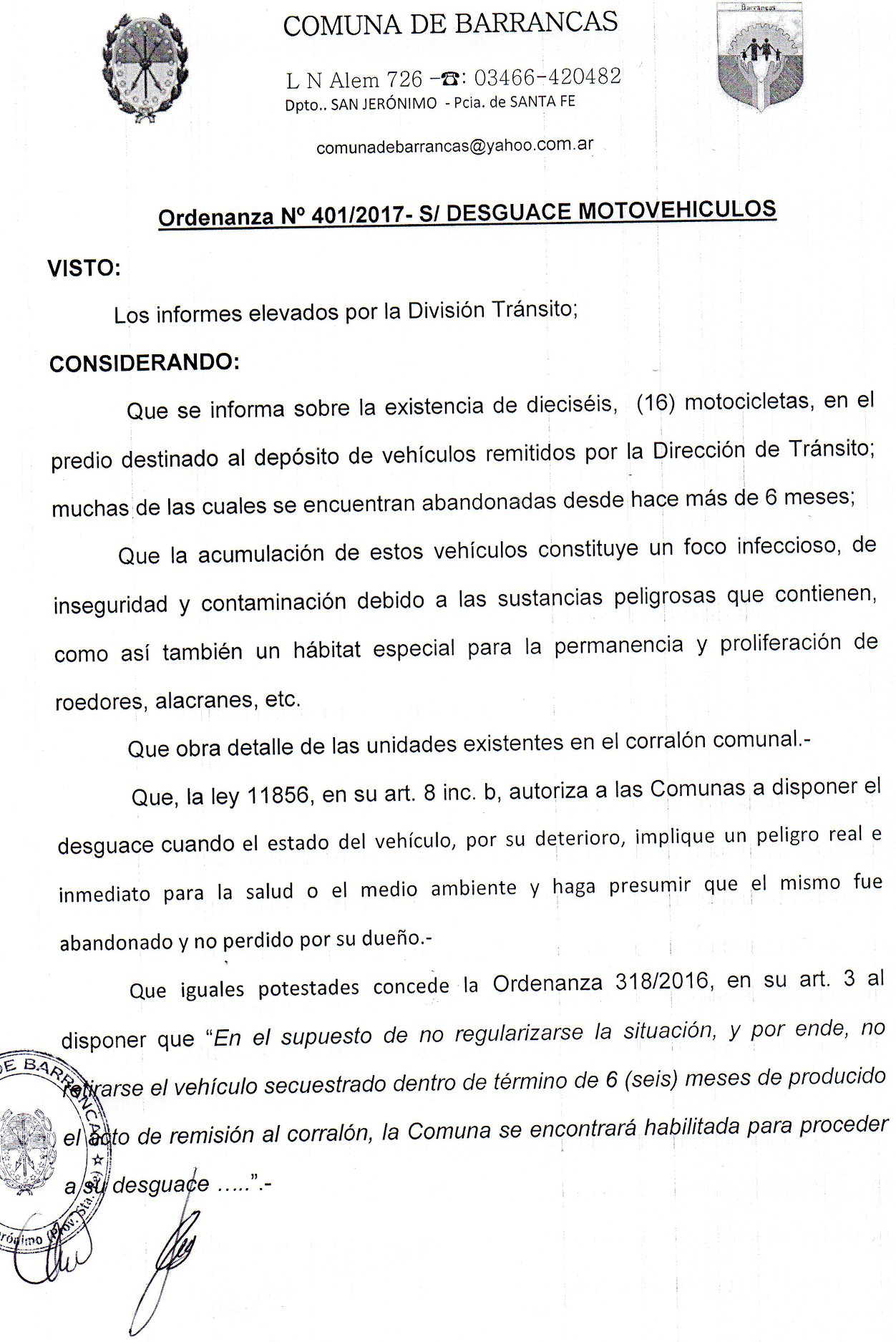 Barrancas: procederán al desguace de las motos que no sean retiradas del corralón