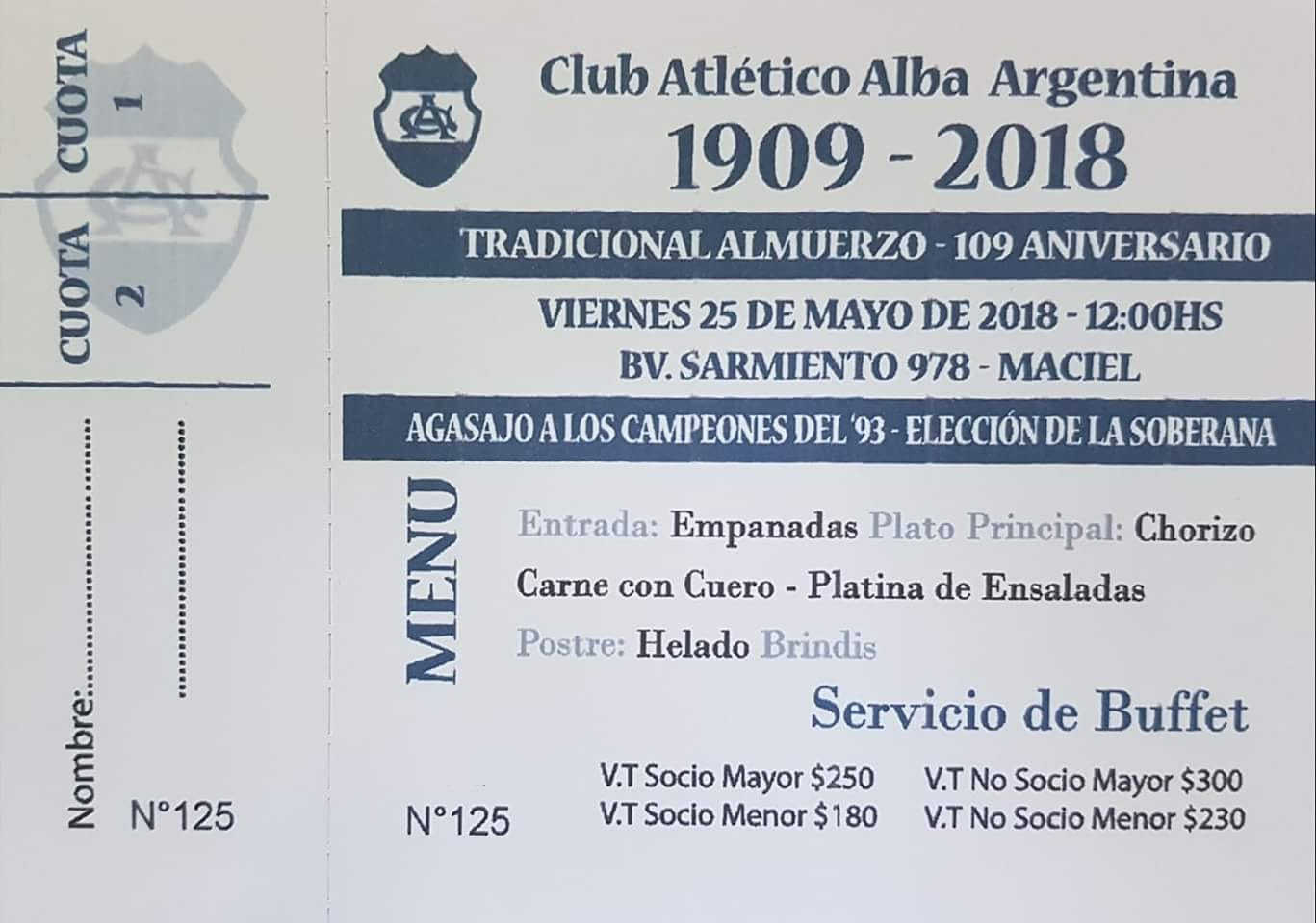 Alba festejará sus 109 años de vida con un almuerzo azul y blanco