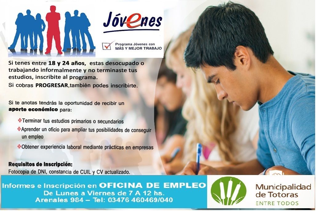 Totoras: abrió la inscripción al programa «Jóvenes con Más y Mejor Trabajo»