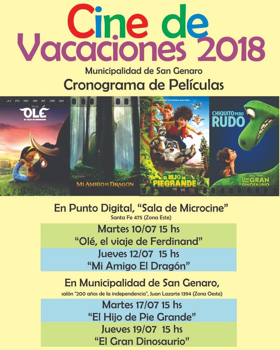 Cine en vacaciones de invierno en San Genaro y Totoras