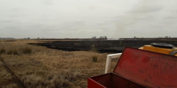 Extenso incendio en un campo entre Serodino y Salto Grande