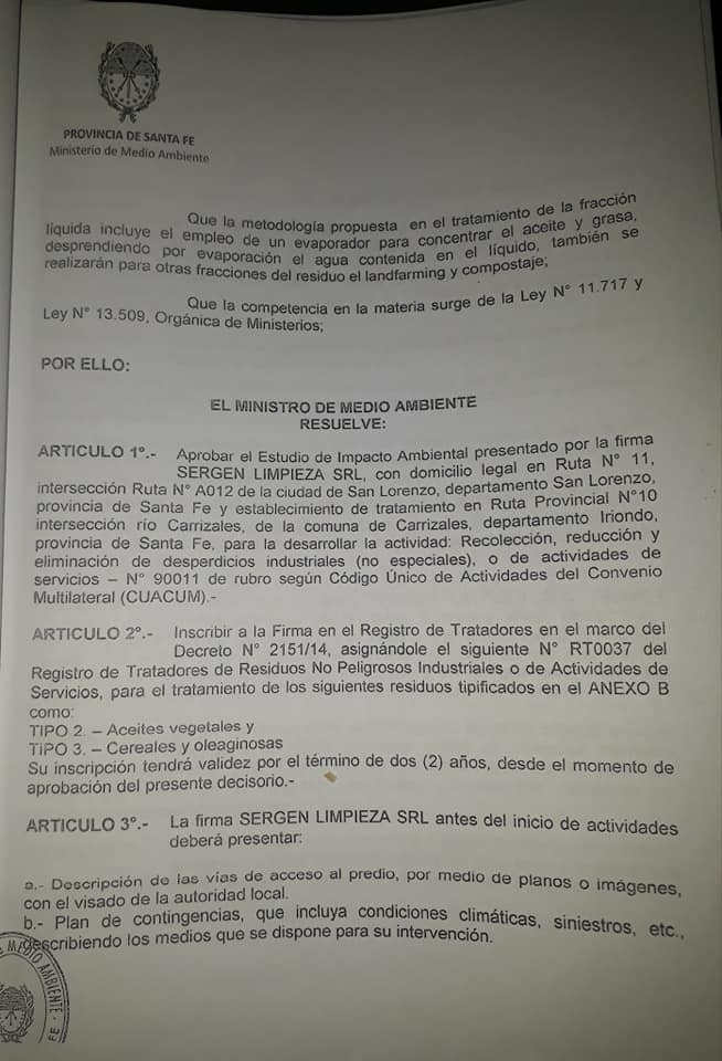 Polémica por una empresa que procesará líquidos industriales en Clarke