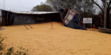 Un camión volcó y bloqueó la Ruta 11