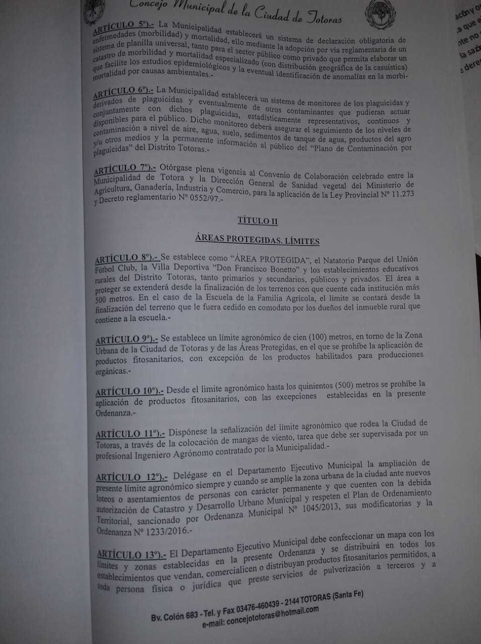 A 100 metros: aprobaron una polémica ordenanza de fumigaciones en Totoras