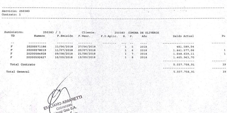 Oliveros: piden explicaciones por una millonaria deuda con Litoral Gas