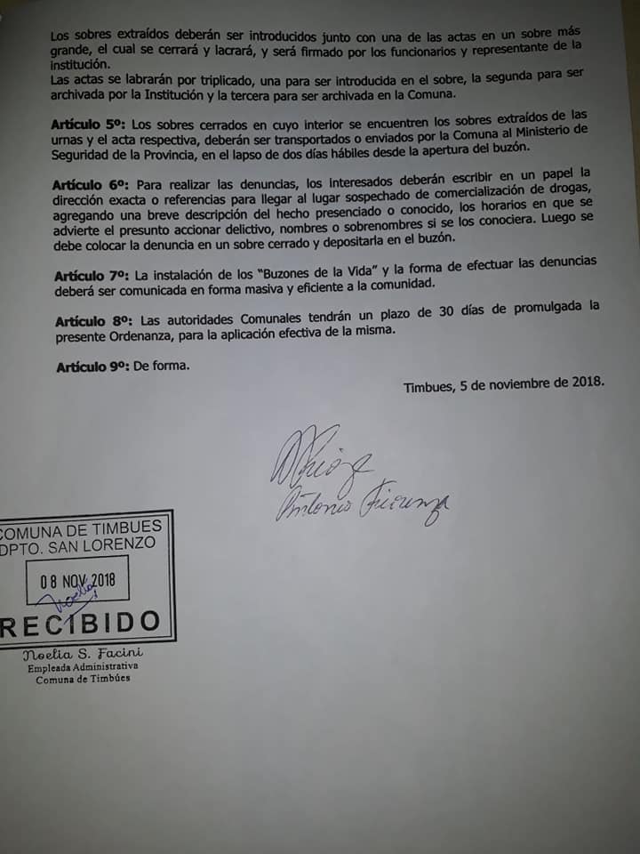 Piden colocar «Buzones de la Vida» en Timbúes para denunciar la venta de drogas
