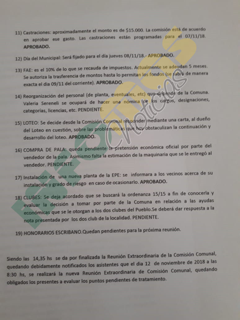 La comisión comunal de Maciel acordó gran parte de los puntos en disputa