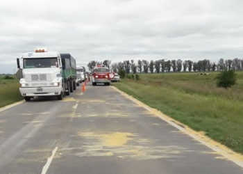 Reventó la cubierta de un camión y parte de la carga quedó sobre Ruta 91