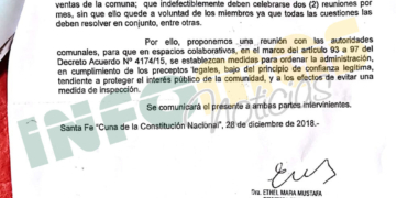 El gobierno provincial advirtió por presuntas irregularidades a la Comuna de Oliveros