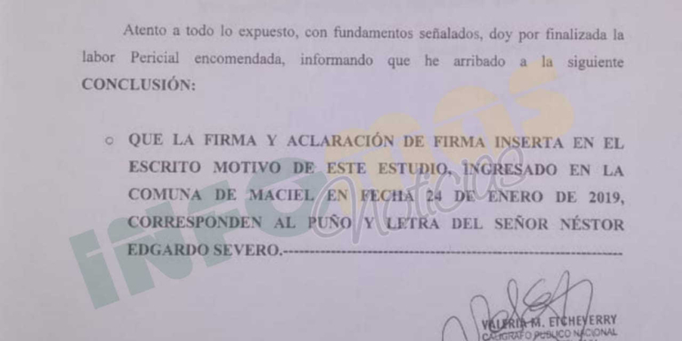 Maciel: perito aseguró que la firma de la renuncia es de Severo