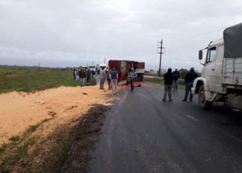 Totoras: un camión cargado volcó sobre Ruta 91