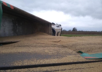 Un camión volcó y derramó su carga en autopista