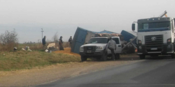 Timbúes: un camión cargado volcó a la vera de la Ruta 11