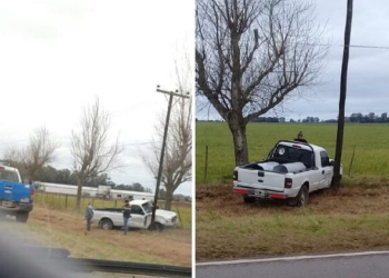 Una camioneta despistó y chocó contra un poste entre Maciel y Monje