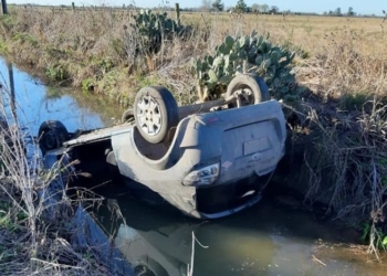 Impactante vuelco de un auto que terminó en una cuneta