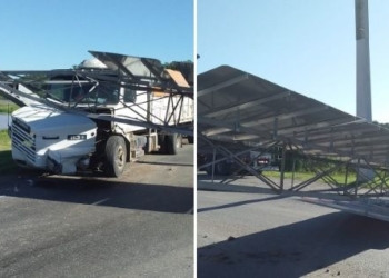 Otro accidente sobre autopista: un camión embistió a un cartel