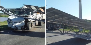 Otro accidente sobre autopista: un camión embistió a un cartel