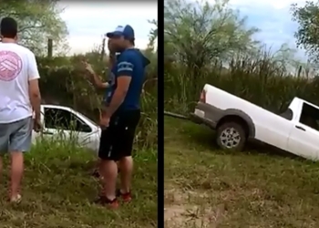 Puerto Aragón: una camioneta despistó y terminó en la cuneta