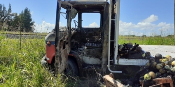 Un camión ardió en llamas en Ruta 11 y el chofer debió saltar ante la falla de los frenos
