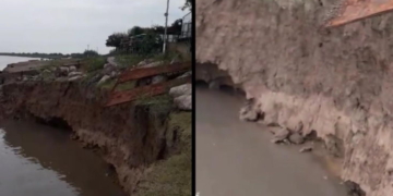 Puerto Aragón sufrió un deslizamiento de la barranca ante la bajante del río
