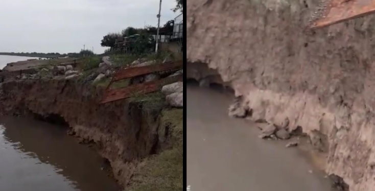 Puerto Aragón sufrió un deslizamiento de la barranca ante la bajante del río