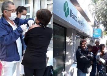 Serodino: barbijos, sillas y hasta vacunación en la fila del banco