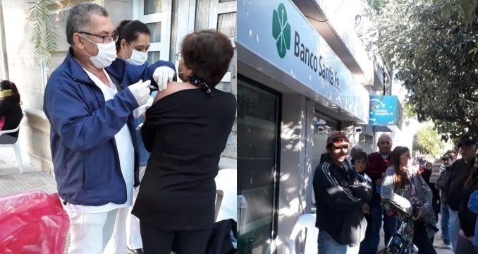 Serodino: barbijos, sillas y hasta vacunación en la fila del banco