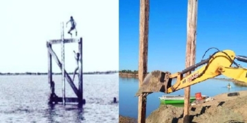 Comenzaron a arreglar el histórico medidor del río en Puerto Aragón