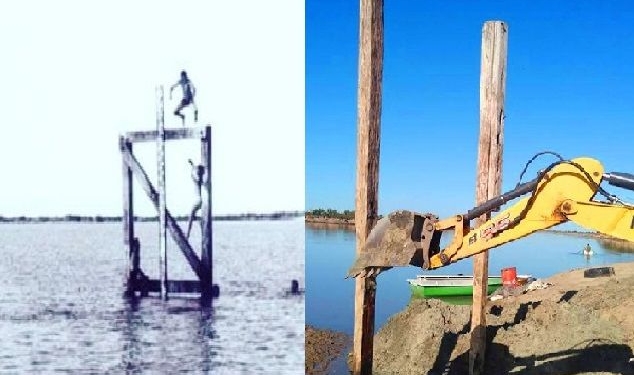 Comenzaron a arreglar el histórico medidor del río en Puerto Aragón