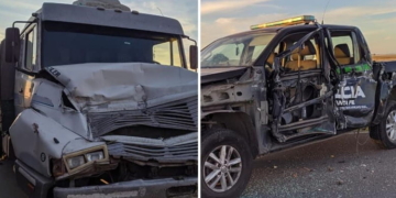 Dos policías heridos en un triple choque entre un patrullero y dos camiones