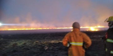 Arduas horas de trabajo bomberil para controlar un incendio de campo
