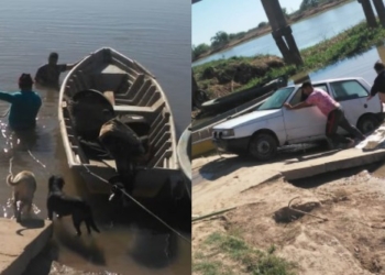 Un auto terminó en el río mientras trataba de bajar una lancha