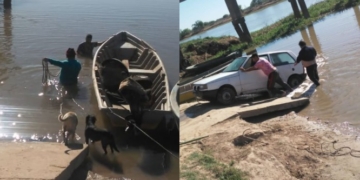 Un auto terminó en el río mientras trataba de bajar una lancha